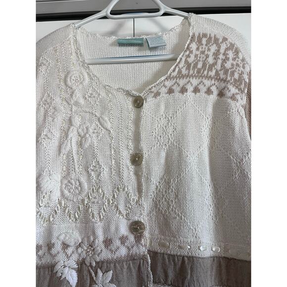 Patchwork Knit Cardigan Button Top Sz XL Cottagecore Boho Romantic Farmhouse - Picture 6 of 12